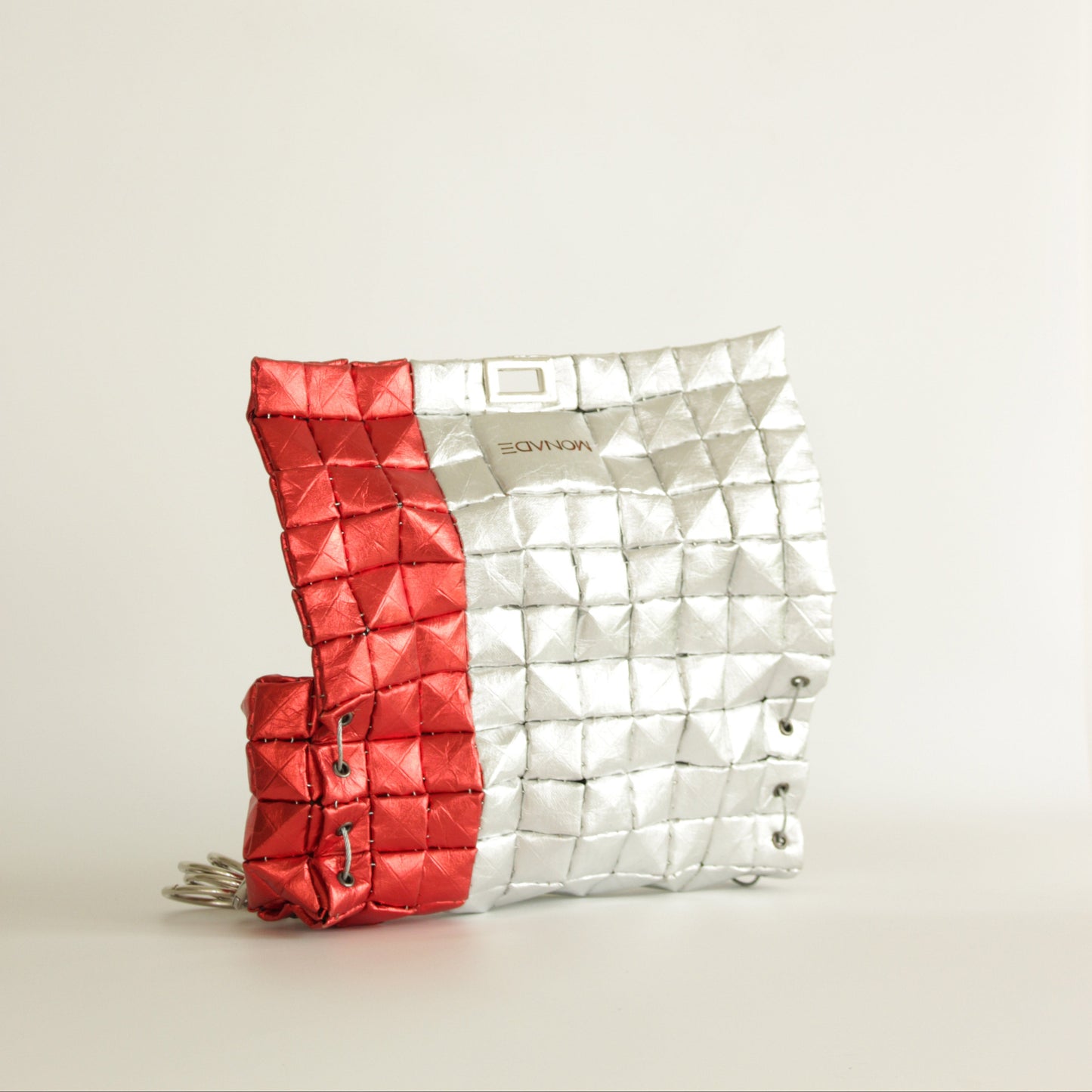 POUCH BAG SHINE SILVER & RED