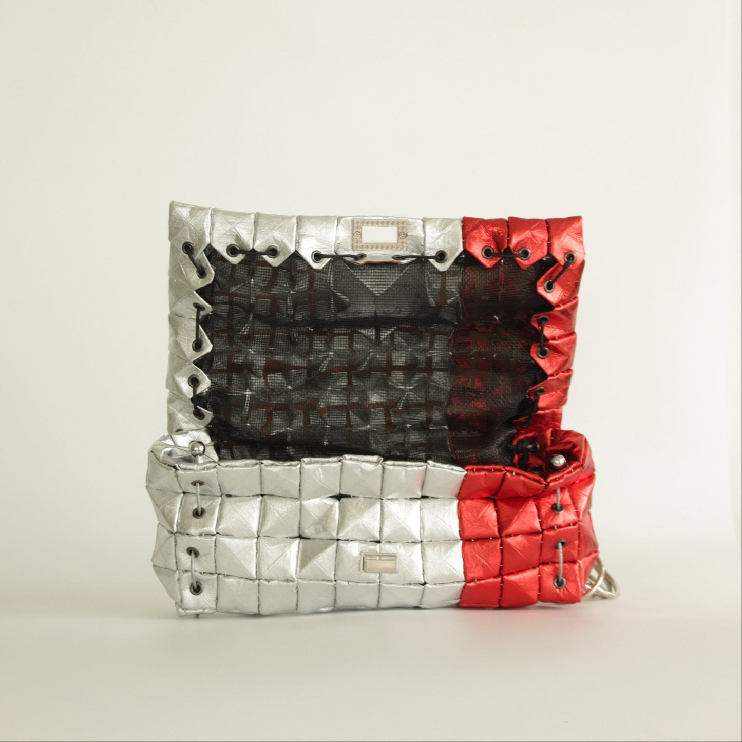 POUCH BAG SHINE SILVER & RED