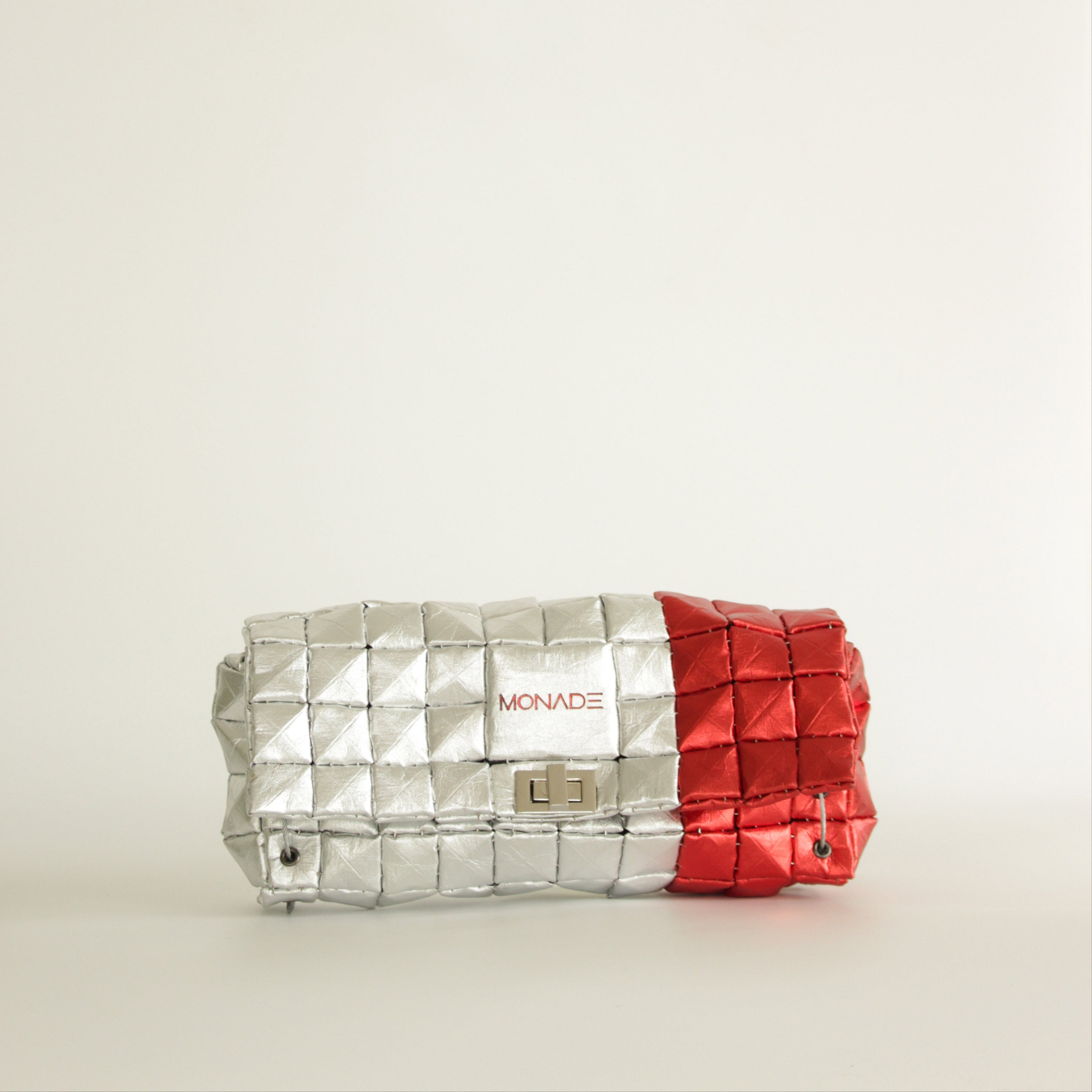 POUCH BAG SHINE SILVER & RED