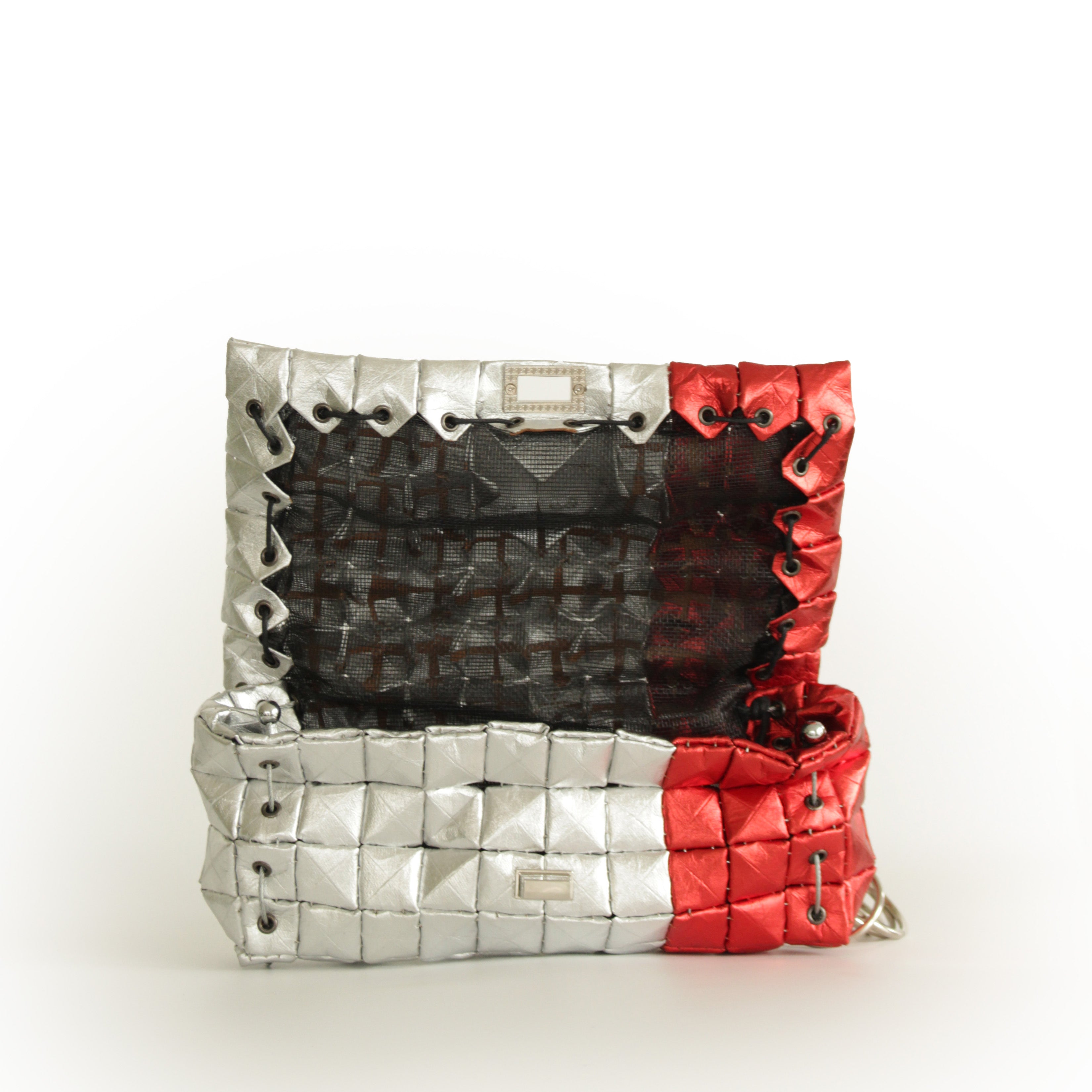 POUCH BAG SHINE SILVER & RED