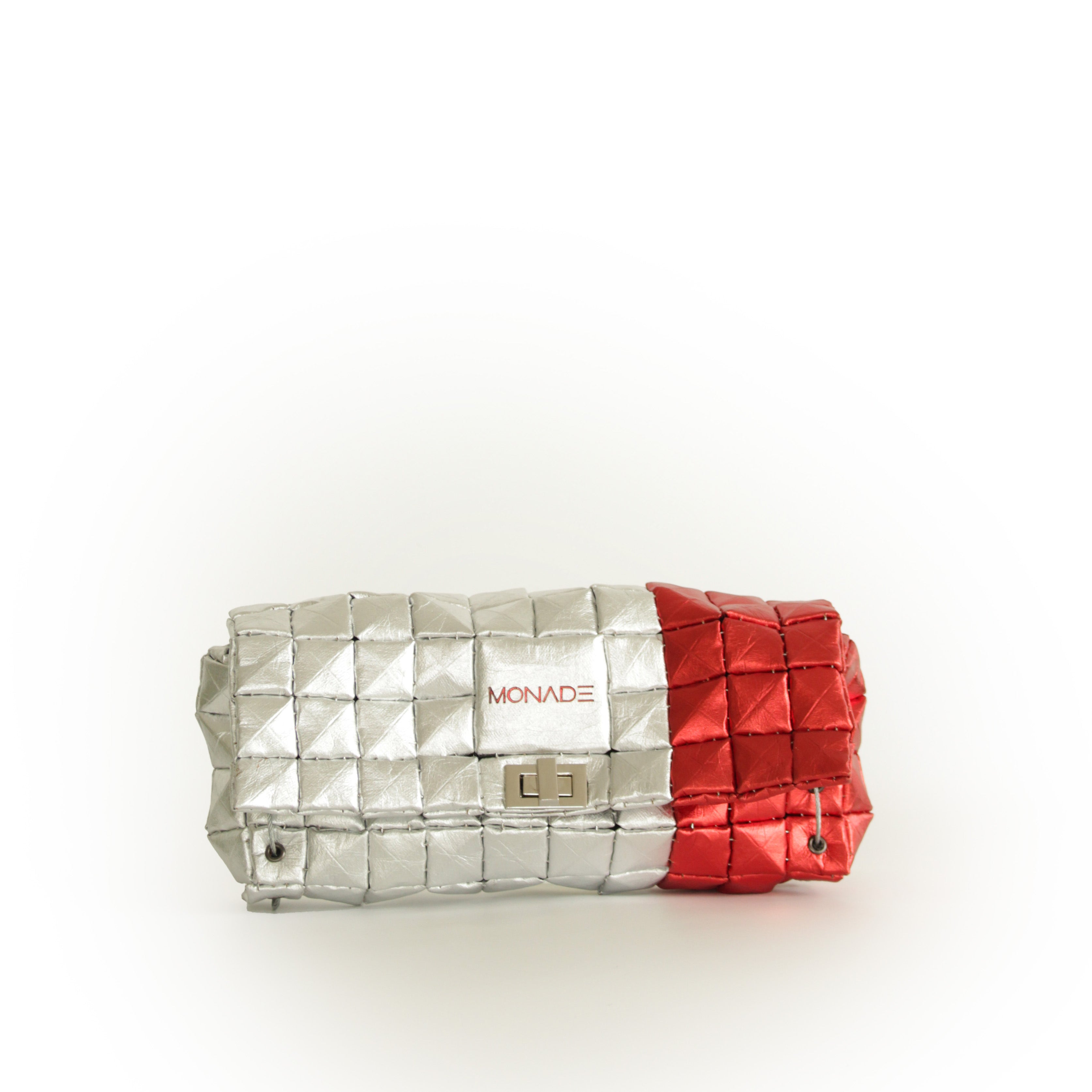 POUCH BAG SHINE SILVER & RED